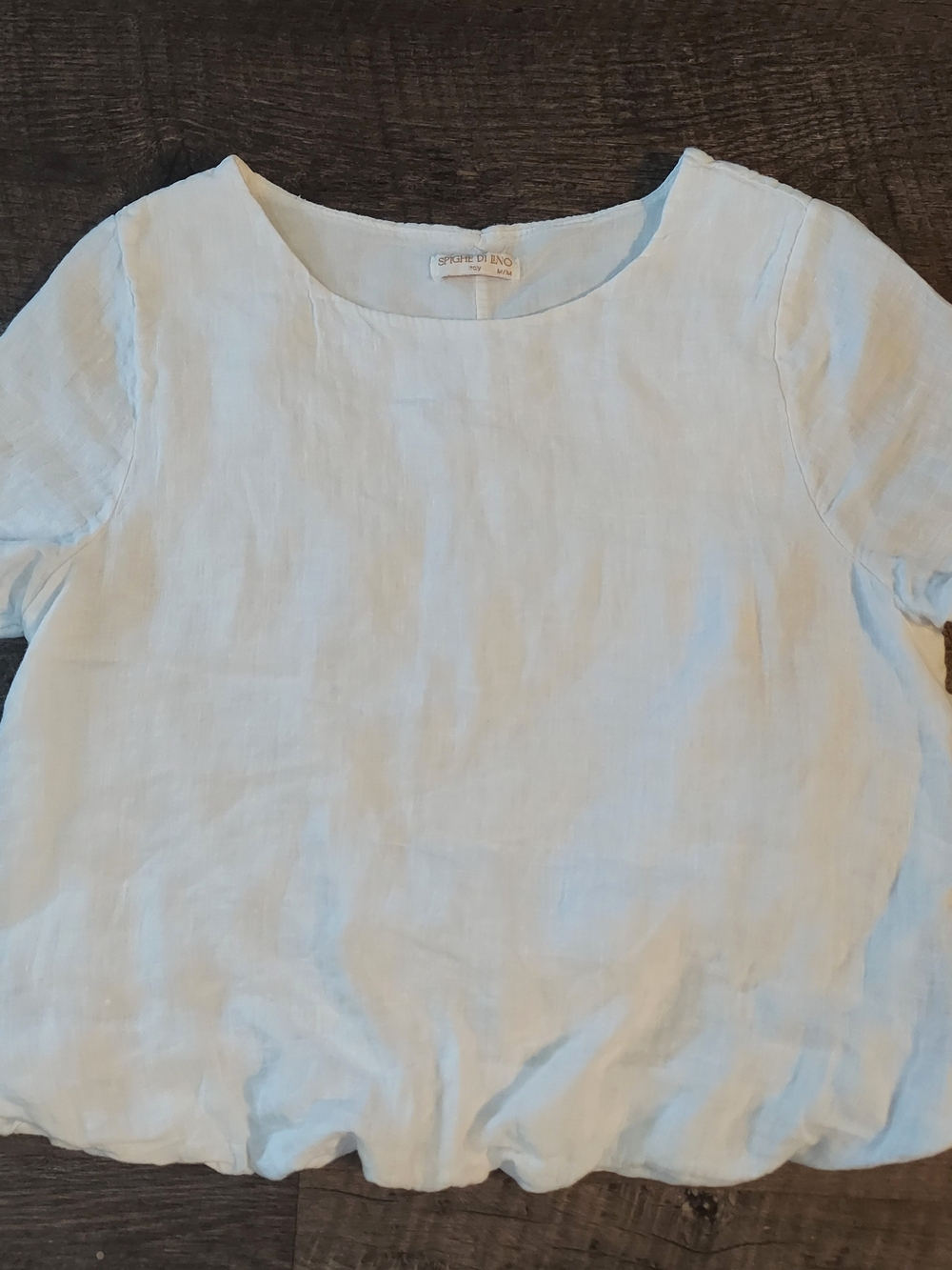Spighe Di Lino Italy Women's White Linen Bubble Hem Short Sleeve Top Size M